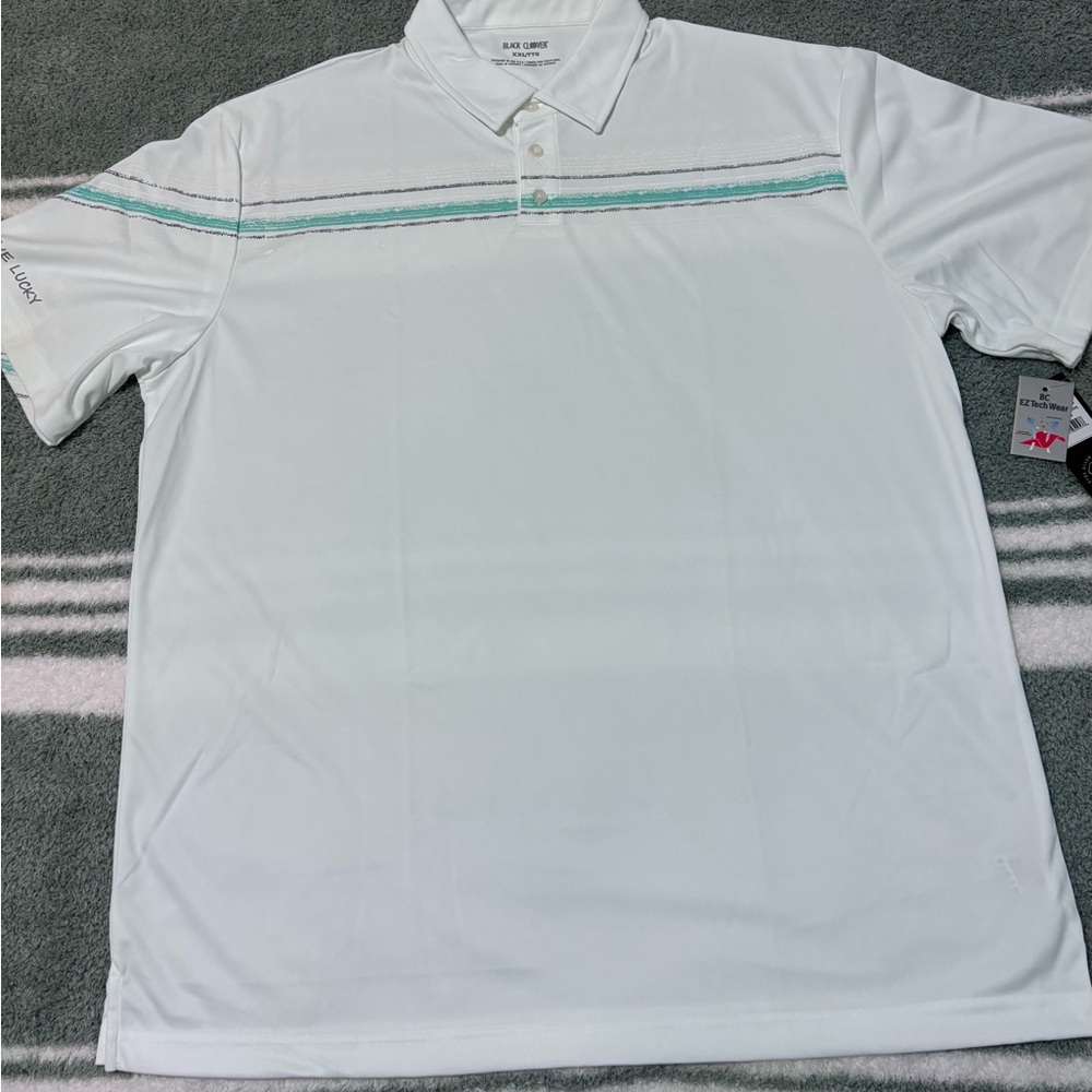 XXL Black Clover 🍀 Live Lucky White Top Wind Polo Shirt with Gray/Mint